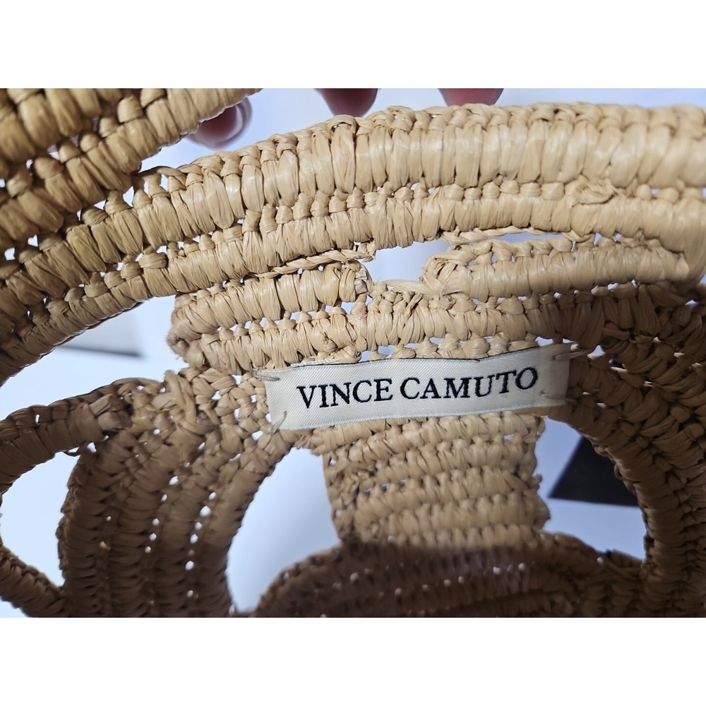 VINCE CAMUTO RAZO BAG round beach tote tophandle straw black medium designer - Picture 4 of 8
